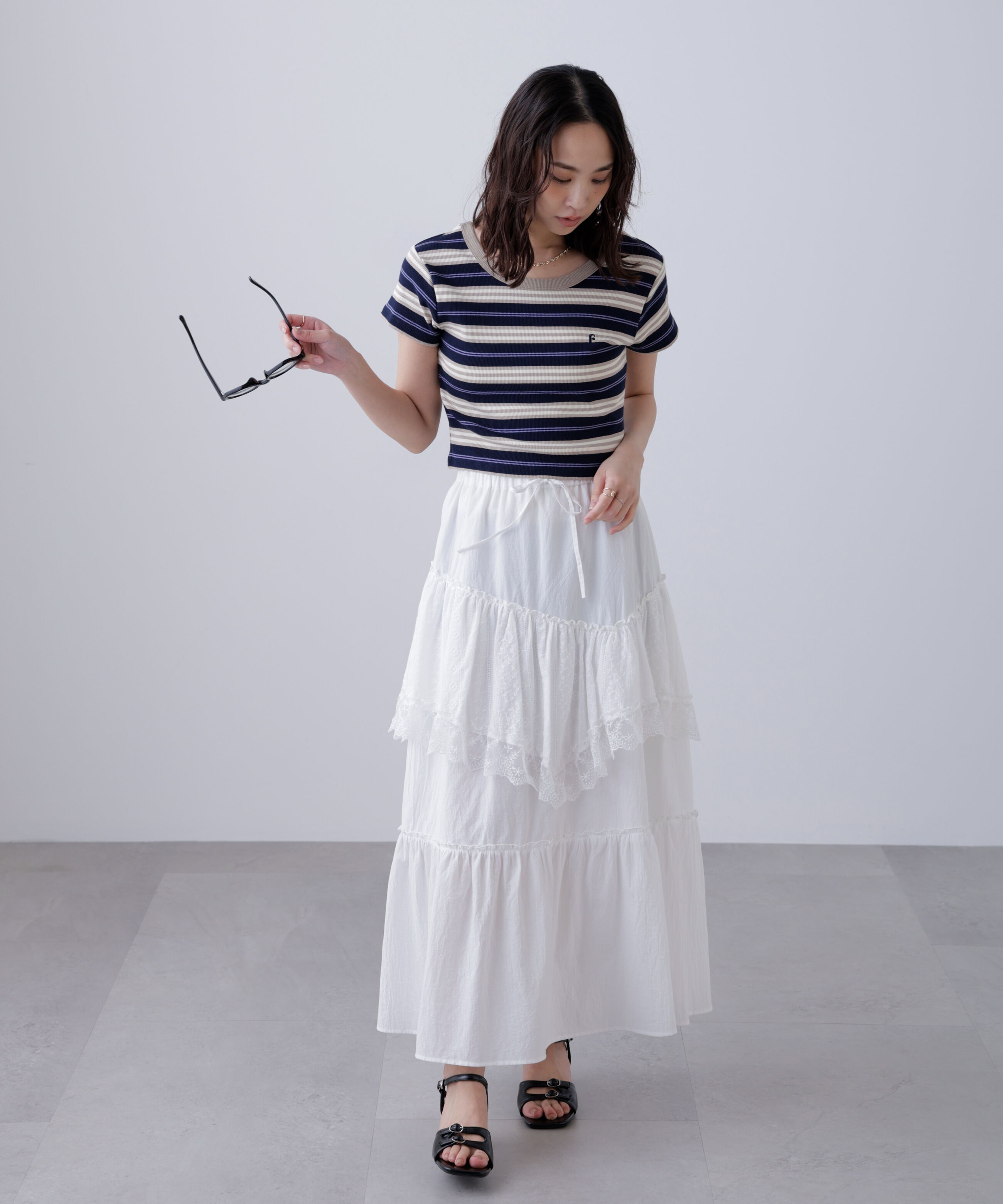  「ワンポイント刺繍マルチボーダーカットソー」|Tシャツ・カットソー|