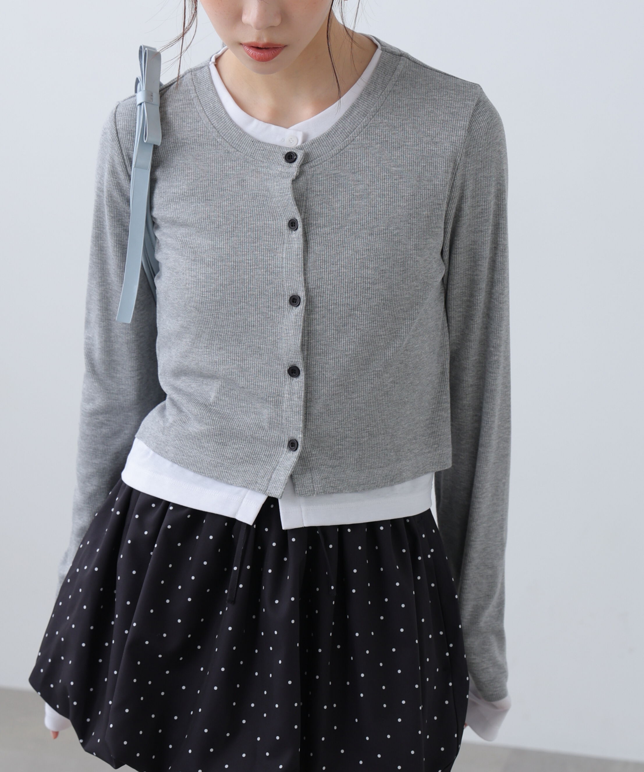  「レイヤード風カットソーカーディガン」|Tシャツ・カットソー|グレー