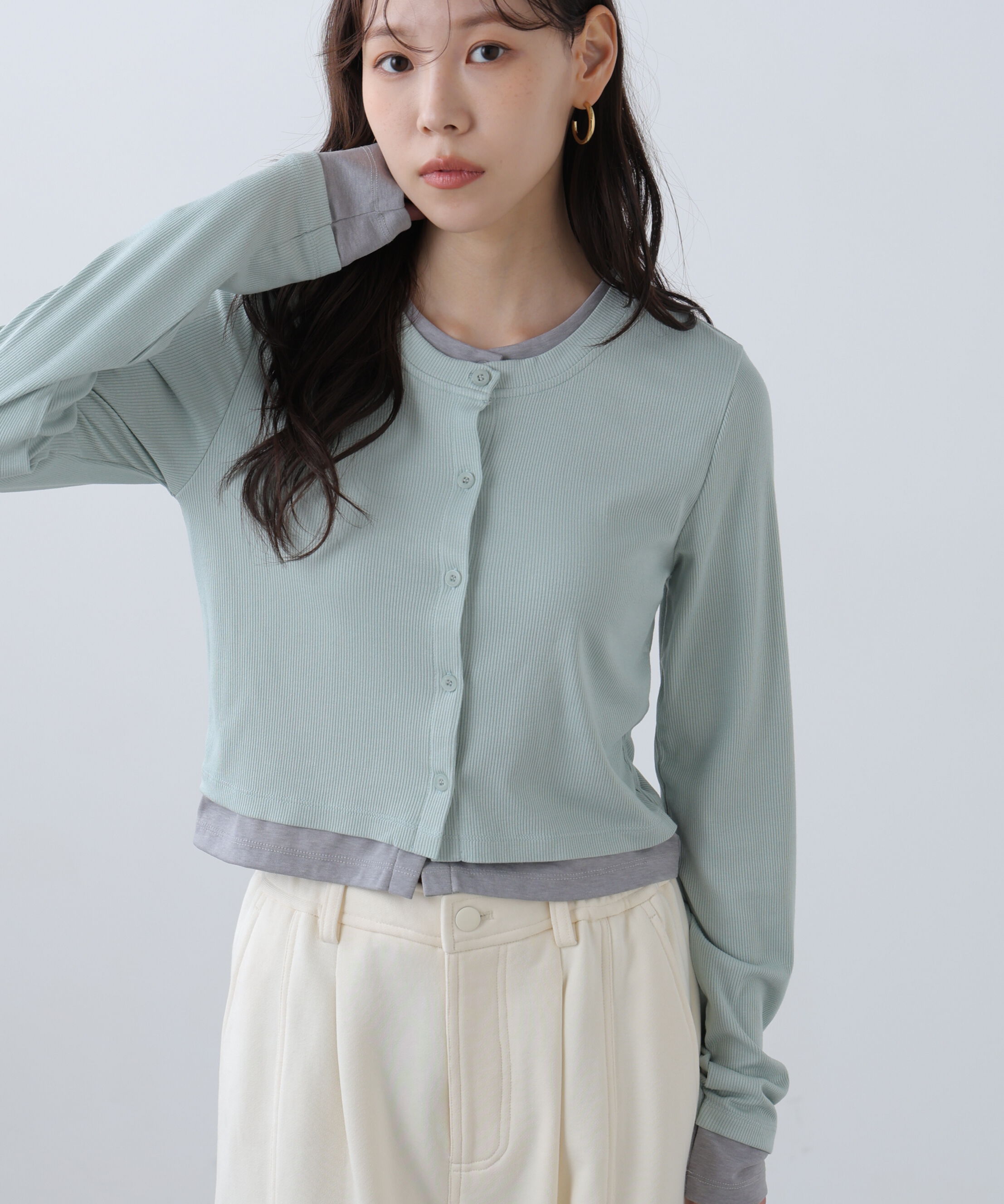  「レイヤード風カットソーカーディガン」|Tシャツ・カットソー|