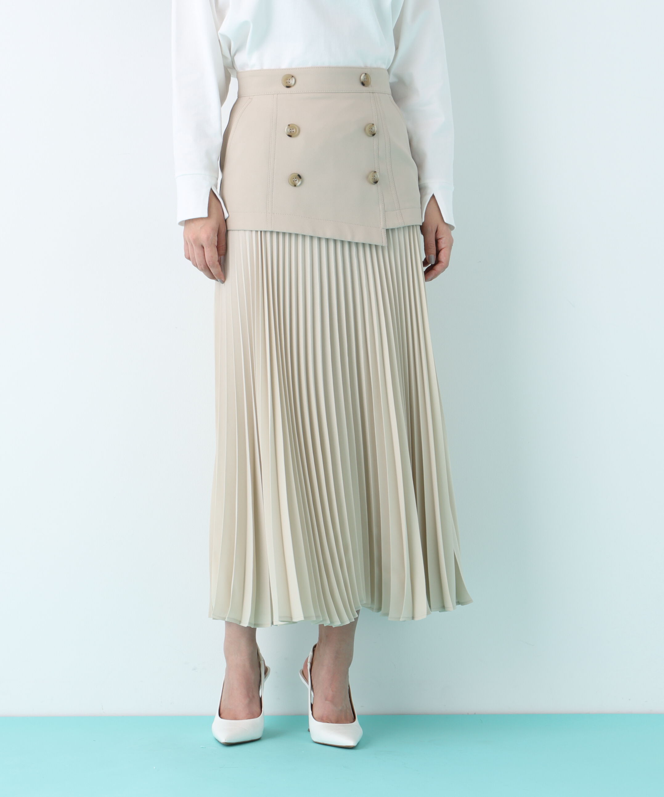  「ソフトオックスプリーツスカート」|スカート|ベージュ