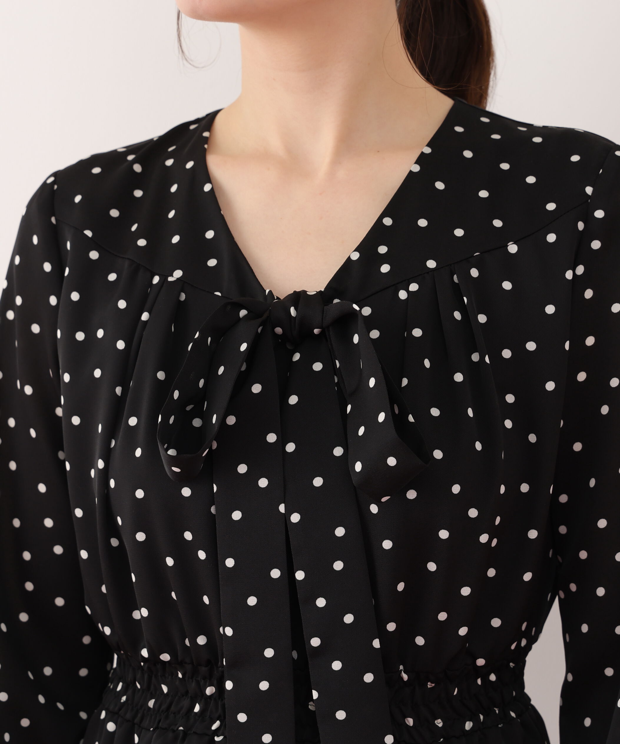  「ドットプリントリボンワンピース」|ワンピース|