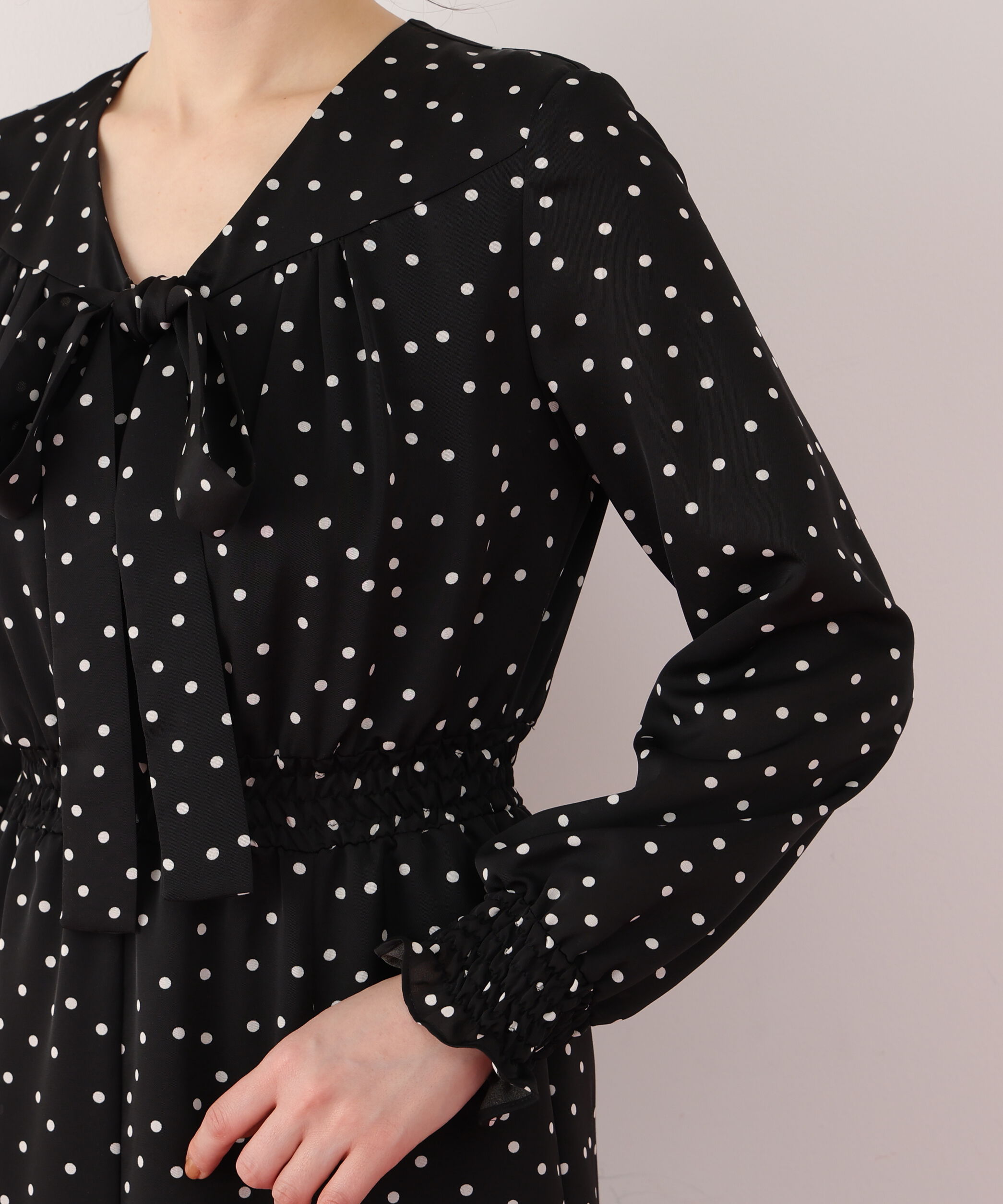  「ドットプリントリボンワンピース」|ワンピース|