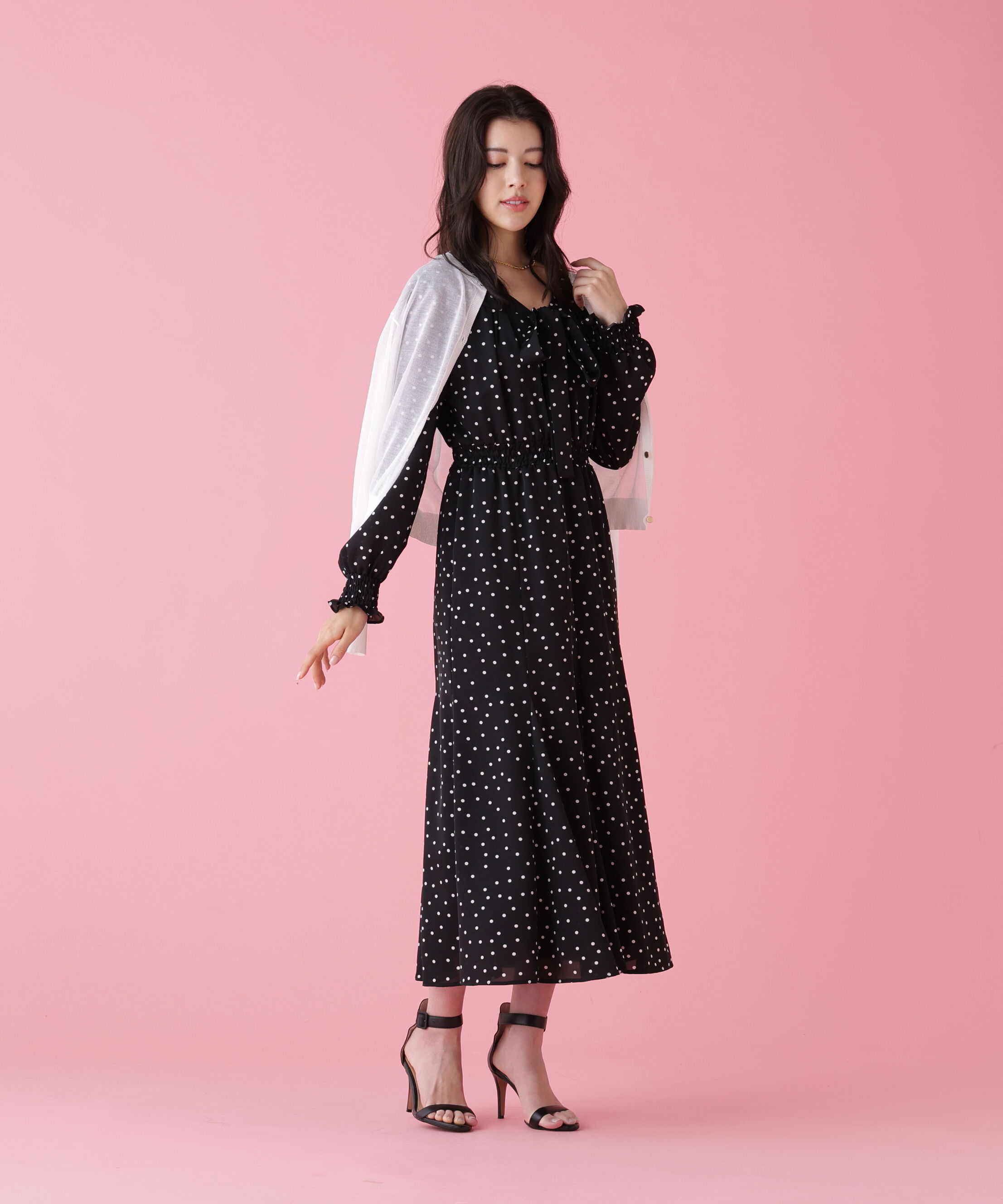  「ドットプリントリボンワンピース」|ワンピース|