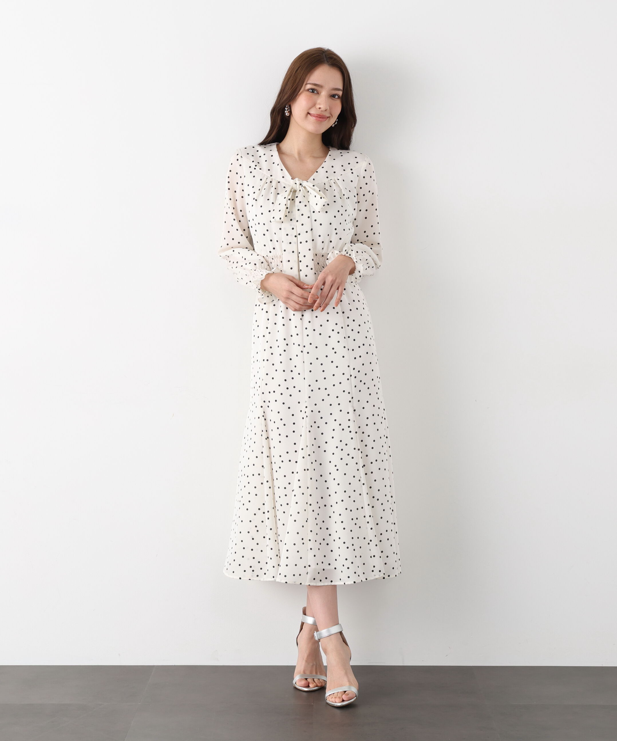  「ドットプリントリボンワンピース」|ワンピース|