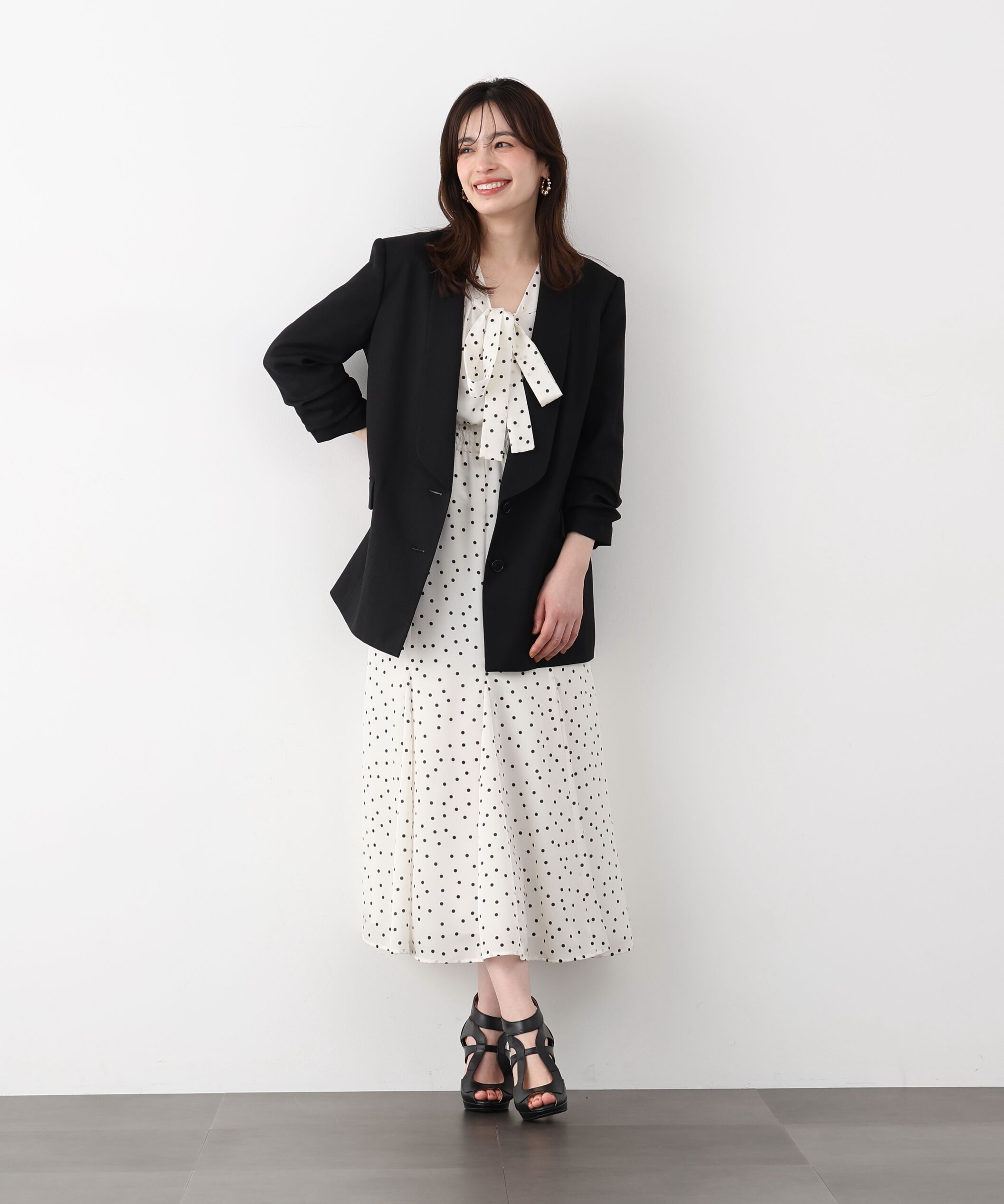  「ドットプリントリボンワンピース」|ワンピース|