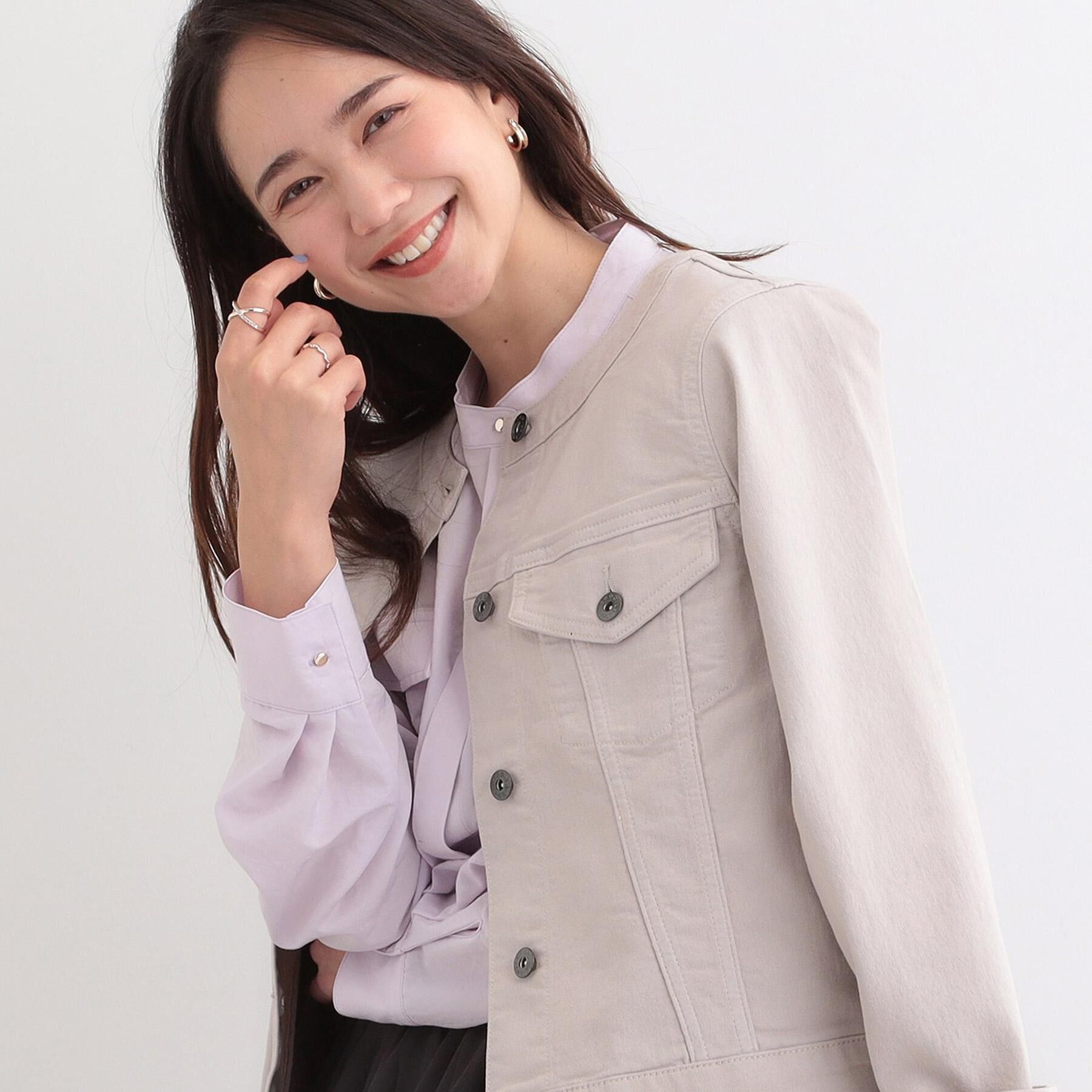 SHOO･LA･RUE「【SHOO・LA・RUE DENIM/S-LL/高レビュー】大人のための ノーカラーデニムジャケット」|デニムジャケット|