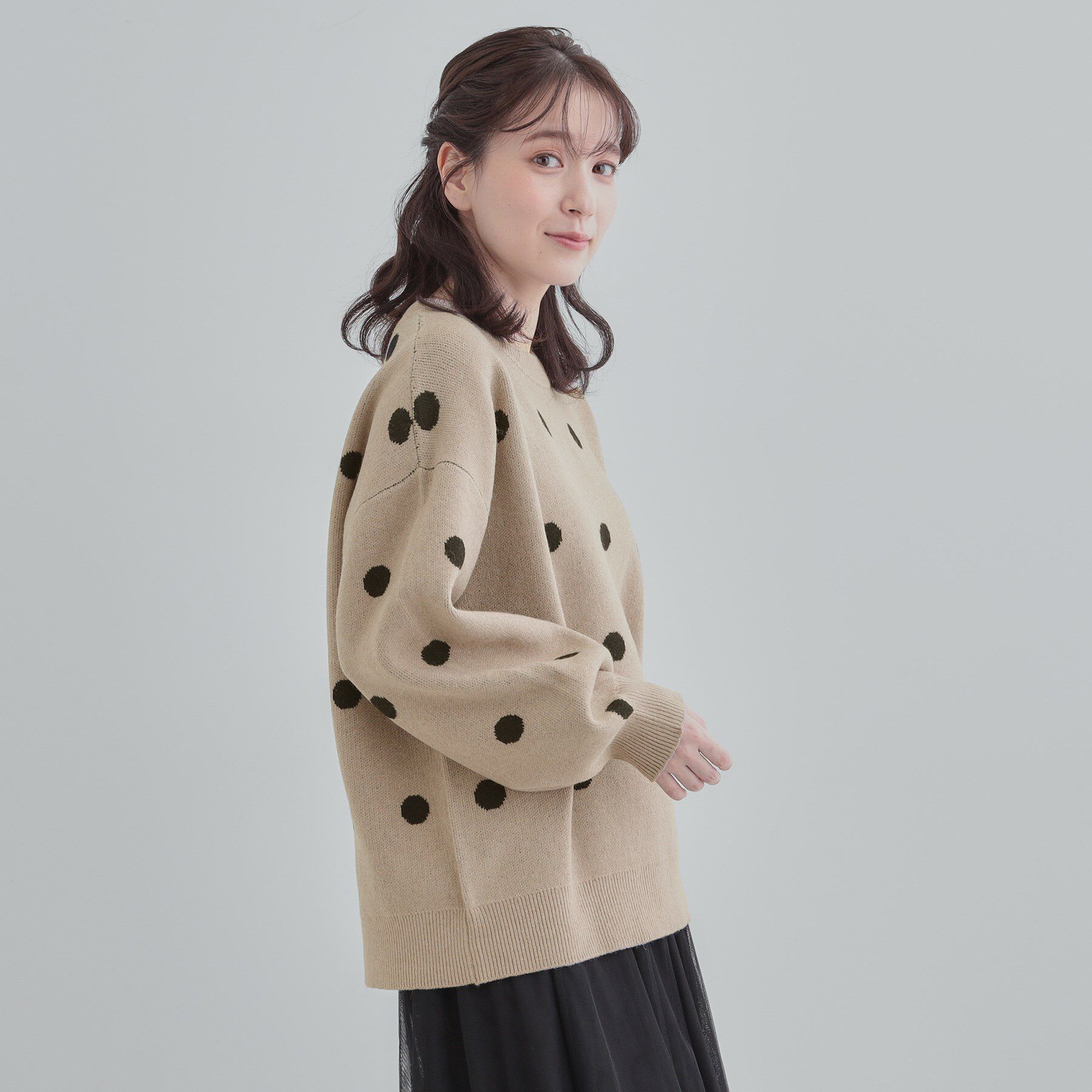 SHOO･LA･RUE「【S-LL/洗濯機可】体型カバーできる 大人のドット柄ニット」|ニット・セーター|