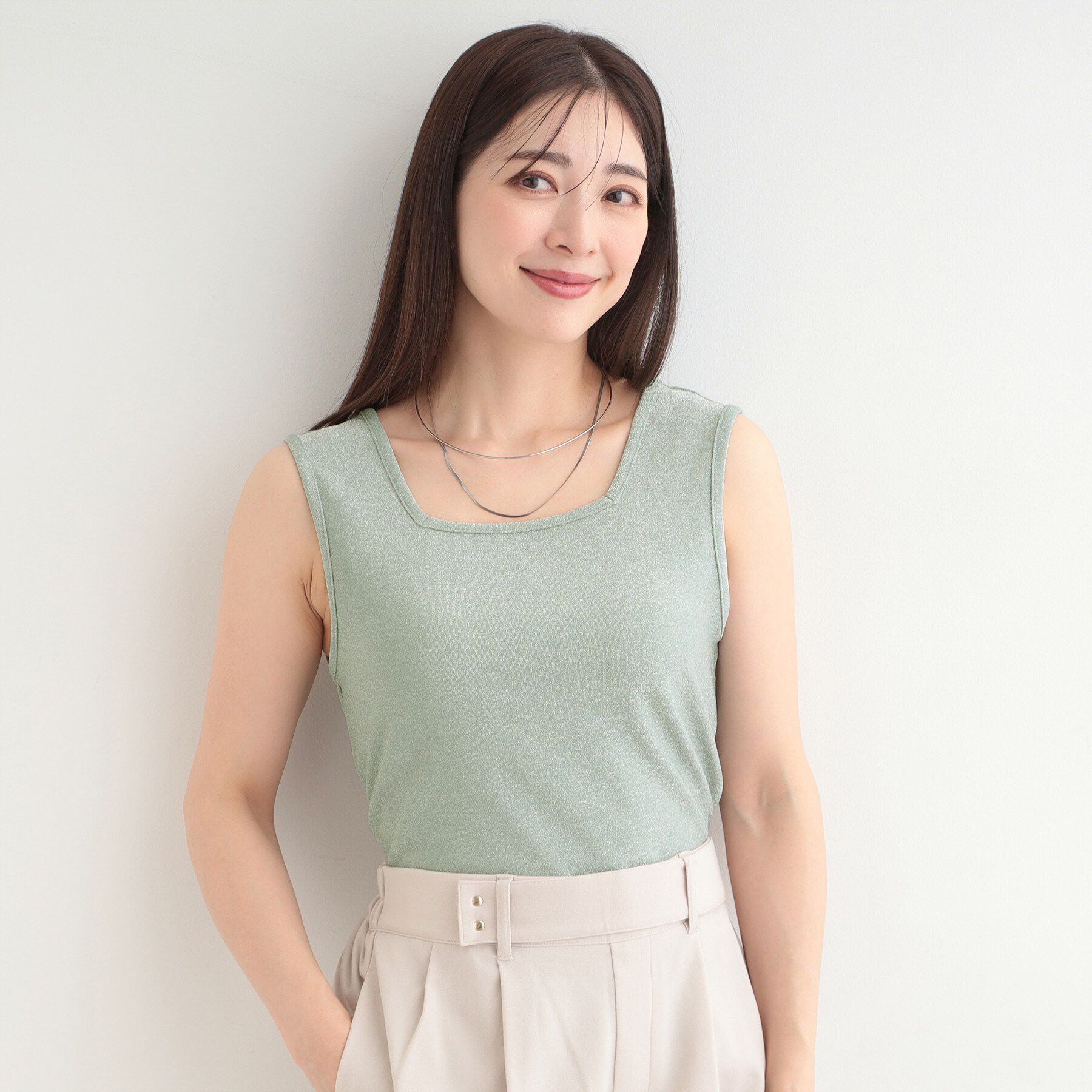 SHOO･LA･RUE「【前後2WAY/洗濯機可/S-LL】コーデのアクセントに　きらきらラメタンクトップ」|キャミソール|