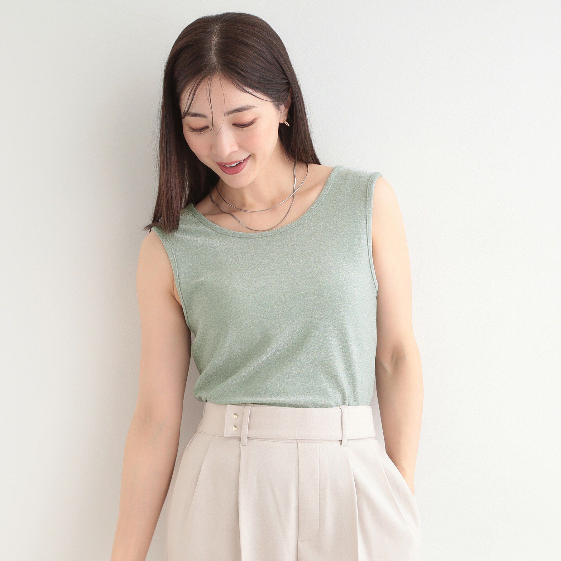 SHOO･LA･RUE「【前後2WAY/洗濯機可/S-LL】コーデのアクセントに　きらきらラメタンクトップ」|キャミソール|