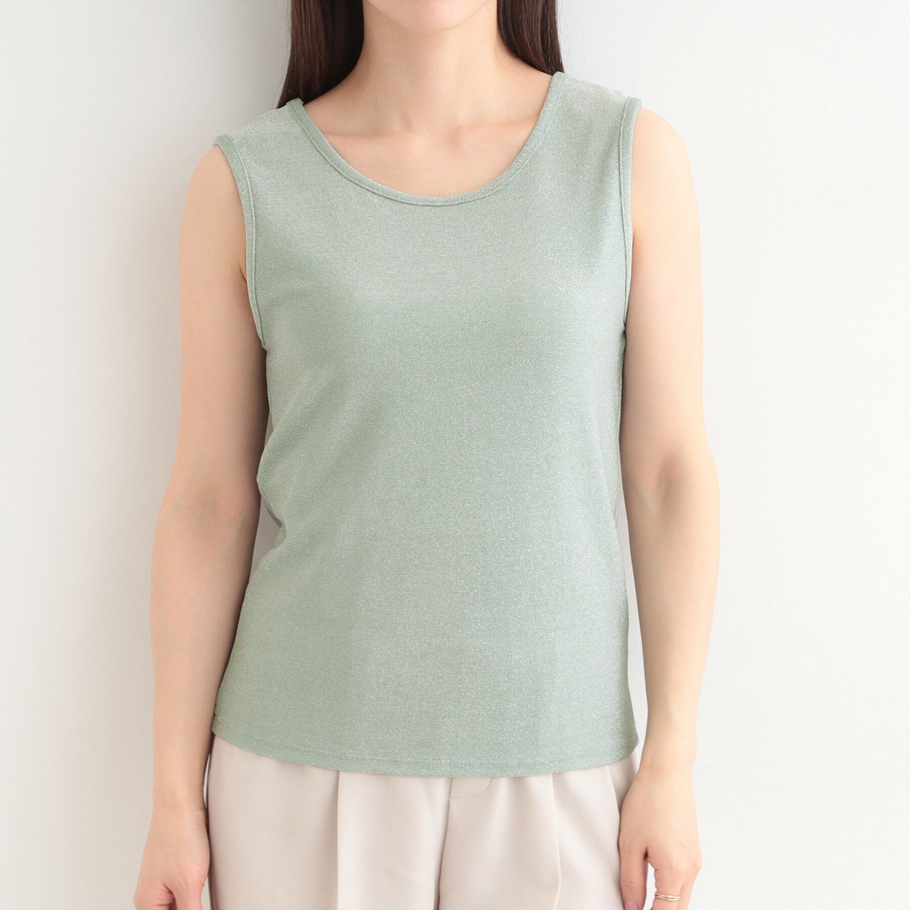 SHOO･LA･RUE「【前後2WAY/洗濯機可/S-LL】コーデのアクセントに　きらきらラメタンクトップ」|キャミソール|