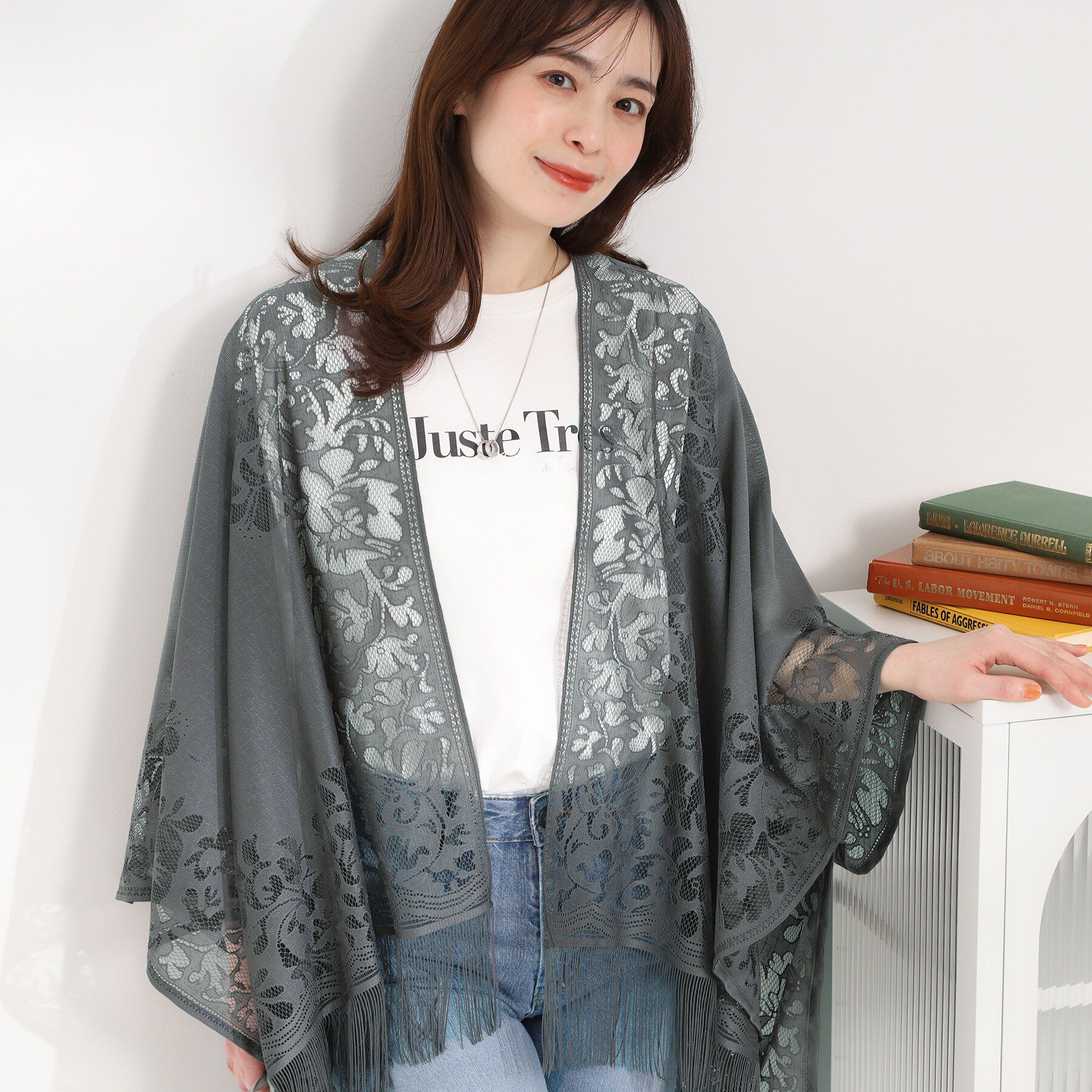 SHOO･LA･RUE「レースポンチョ」|ポンチョ・ケープ|グレー(012)