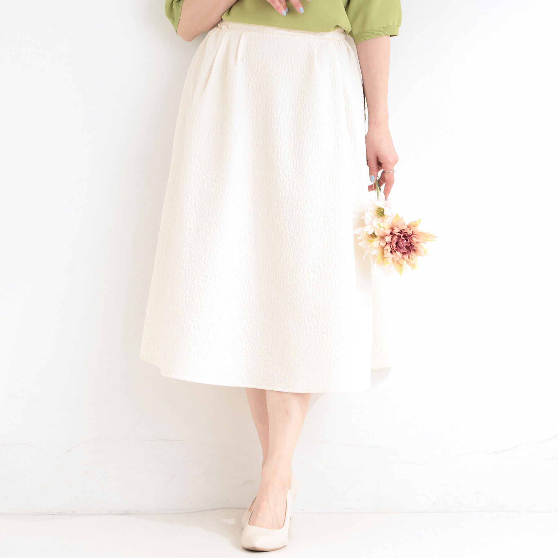 SHOO･LA･RUE「お花柄ジャカード フレアスカート」|スカート|アイボリー(004)