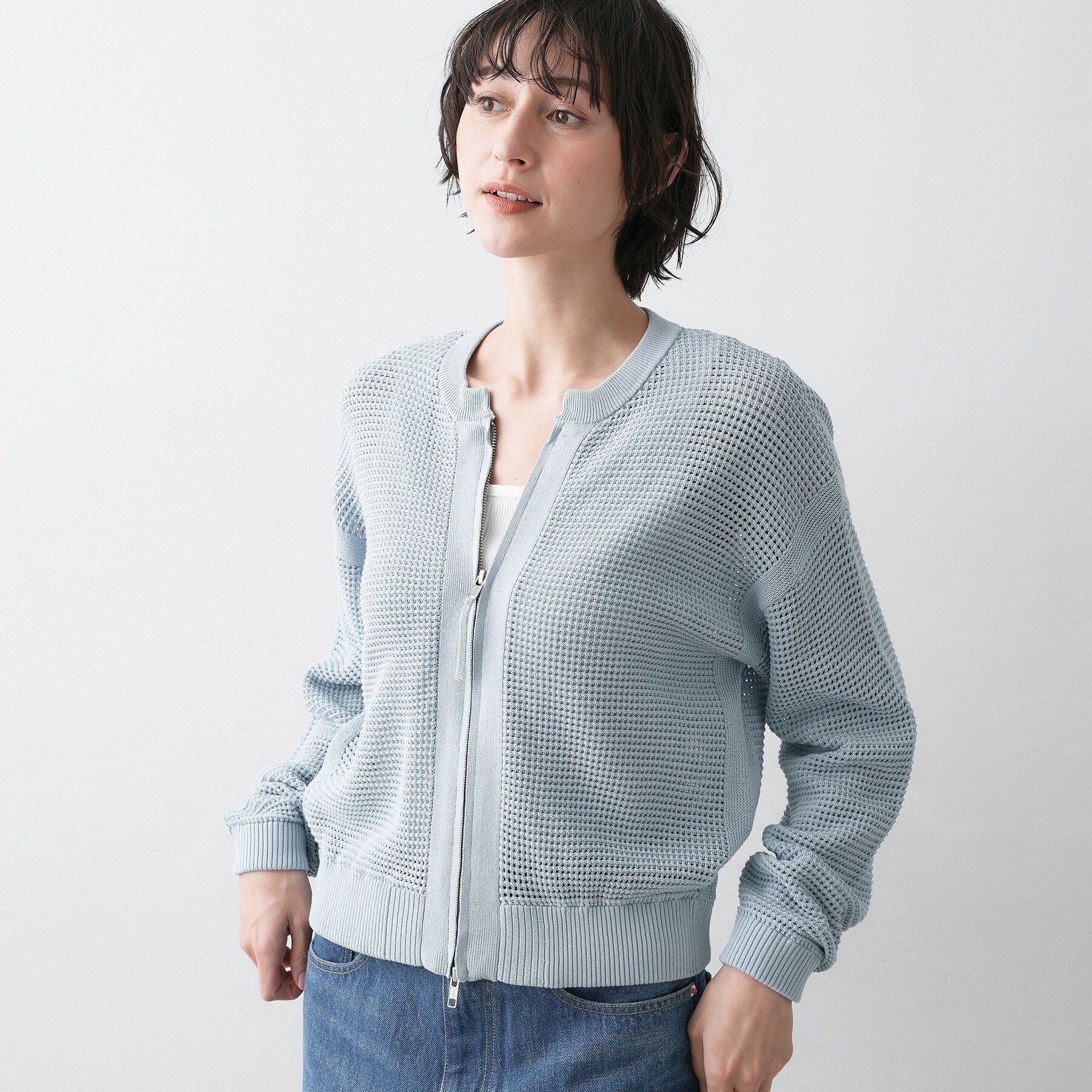 Dessin「【洗える】コットンメッシュニットカーディガン」|カーディガン|