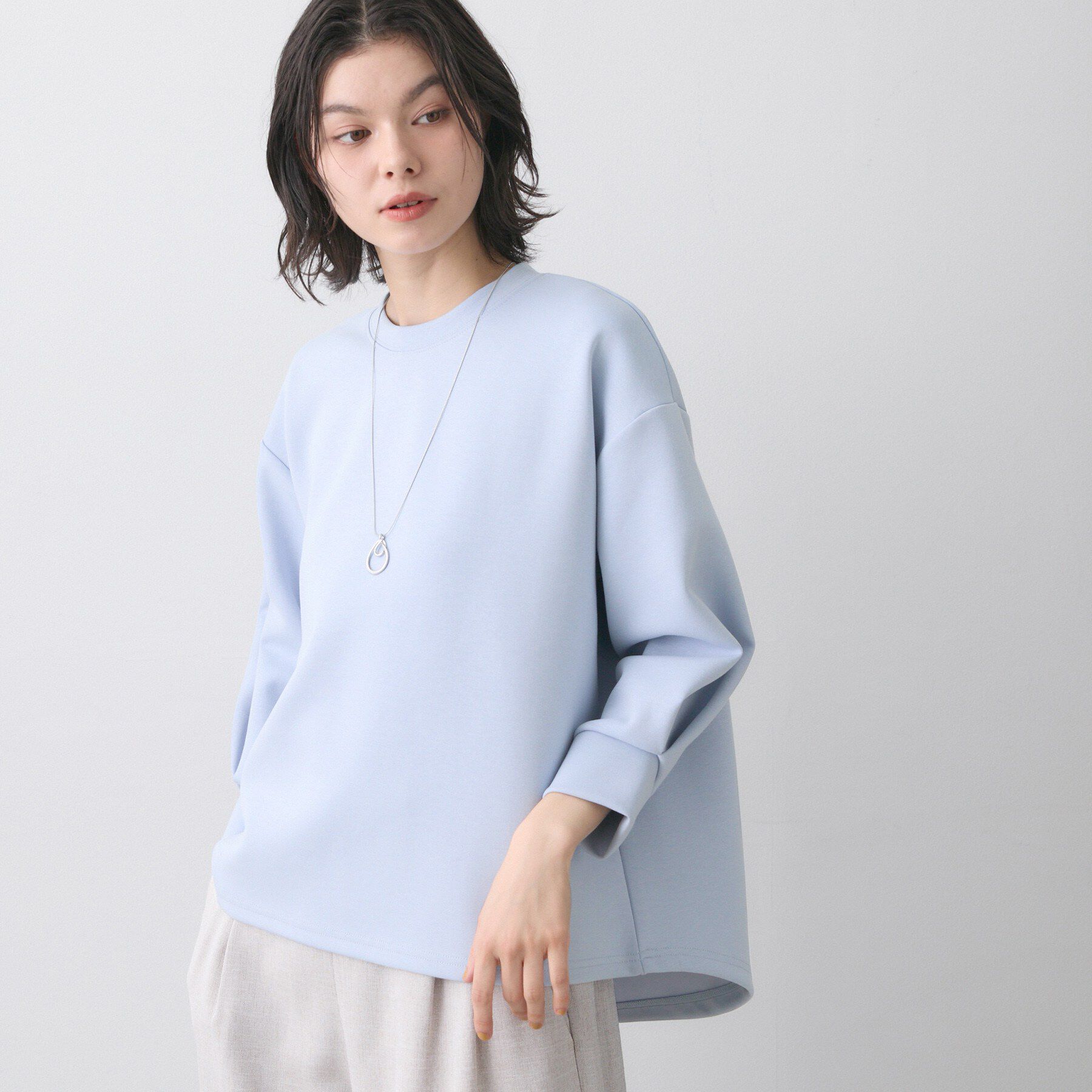 Dessin「【洗える】8分袖ボンディングカットソー」|Tシャツ・カットソー|ブルー(091)