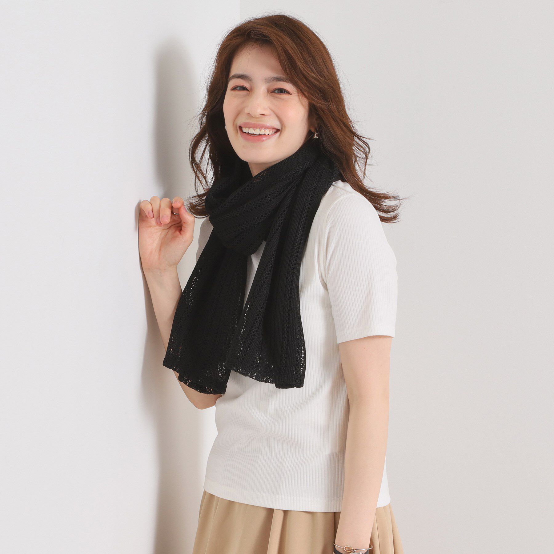 ITS&rsquo;DEMO「【寒暖差対策／手洗い可】透かしレース3WAYストール」|ストール|