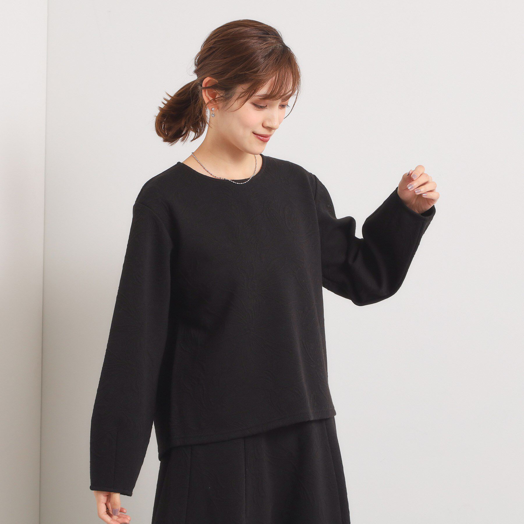 ITS&rsquo;DEMO「【洗濯機OK／セットアップ可】花柄ジャカードトップス」|Tシャツ・カットソー|ブラック(019)