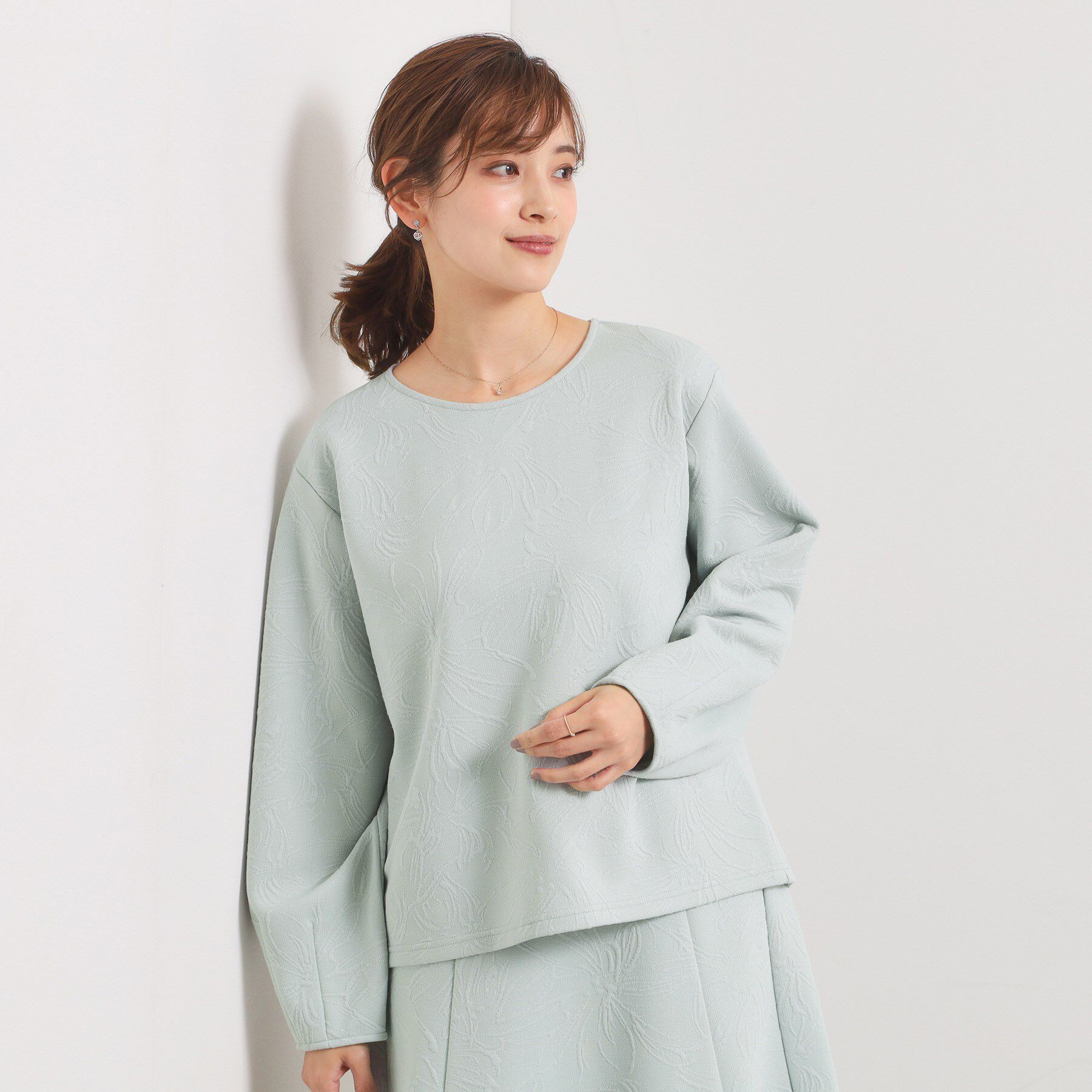 ITS&rsquo;DEMO「【洗濯機OK／セットアップ可】花柄ジャカードトップス」|Tシャツ・カットソー|ミントグリーン(02