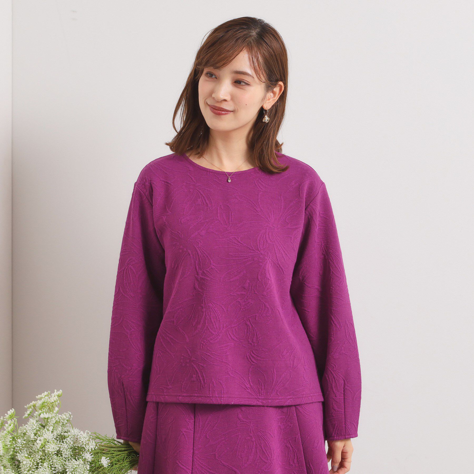 ITS&rsquo;DEMO「【洗濯機OK／セットアップ可】花柄ジャカードトップス」|Tシャツ・カットソー|パープル(083)