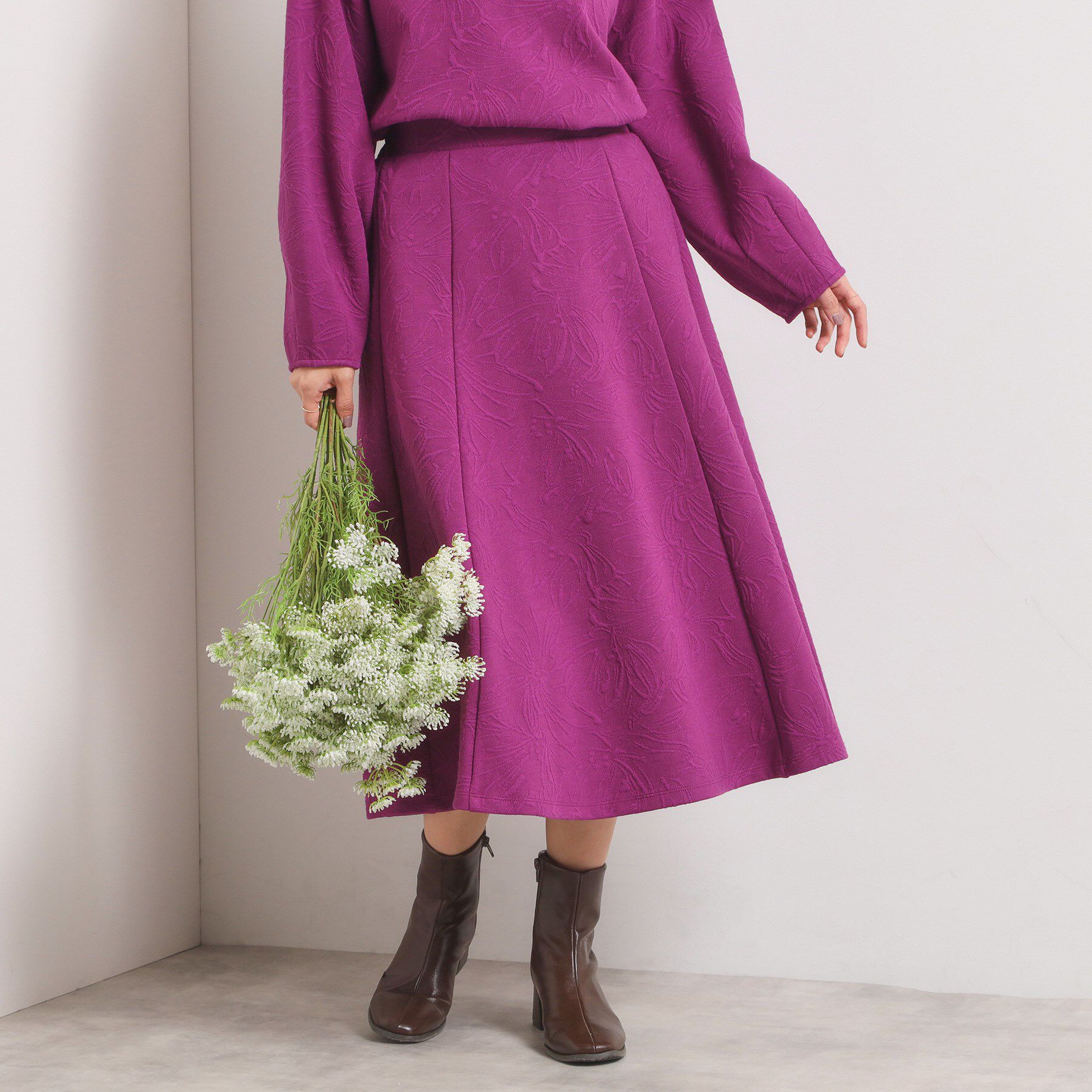 ITS&rsquo;DEMO「【手洗い可／セットアップ可】花柄ジャカードスカート」|スカート|パープル(083)