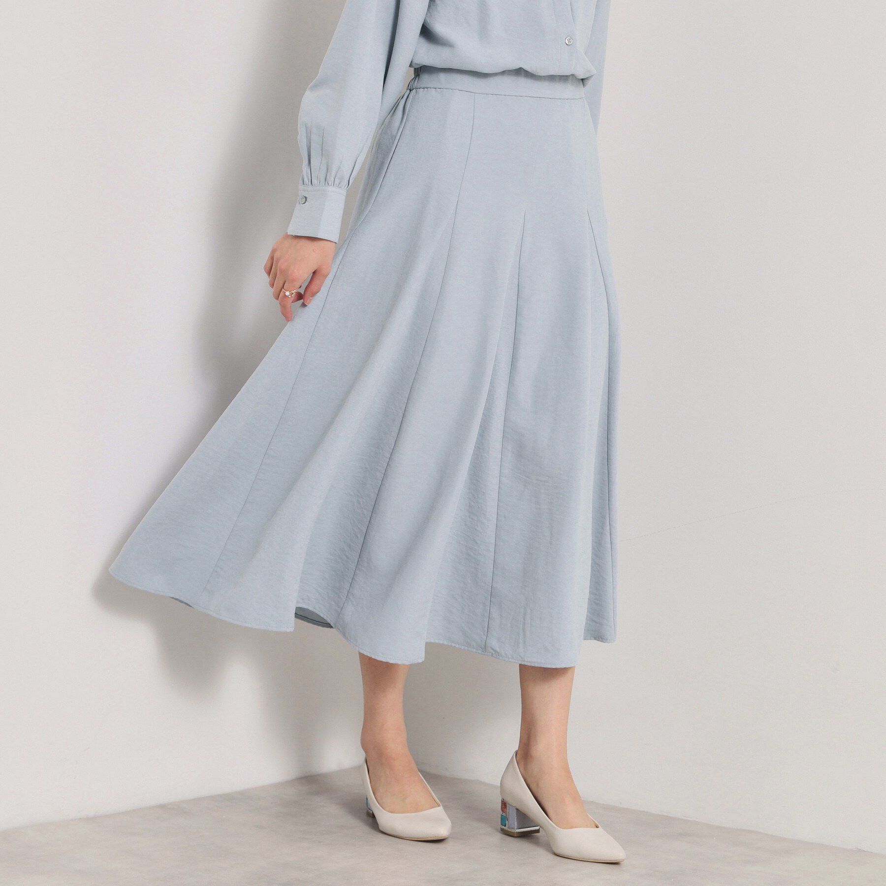 ITS&rsquo;DEMO「【手洗い可／セットアップ可】サテンピーチスカート」|スカート|サックスブルー(09