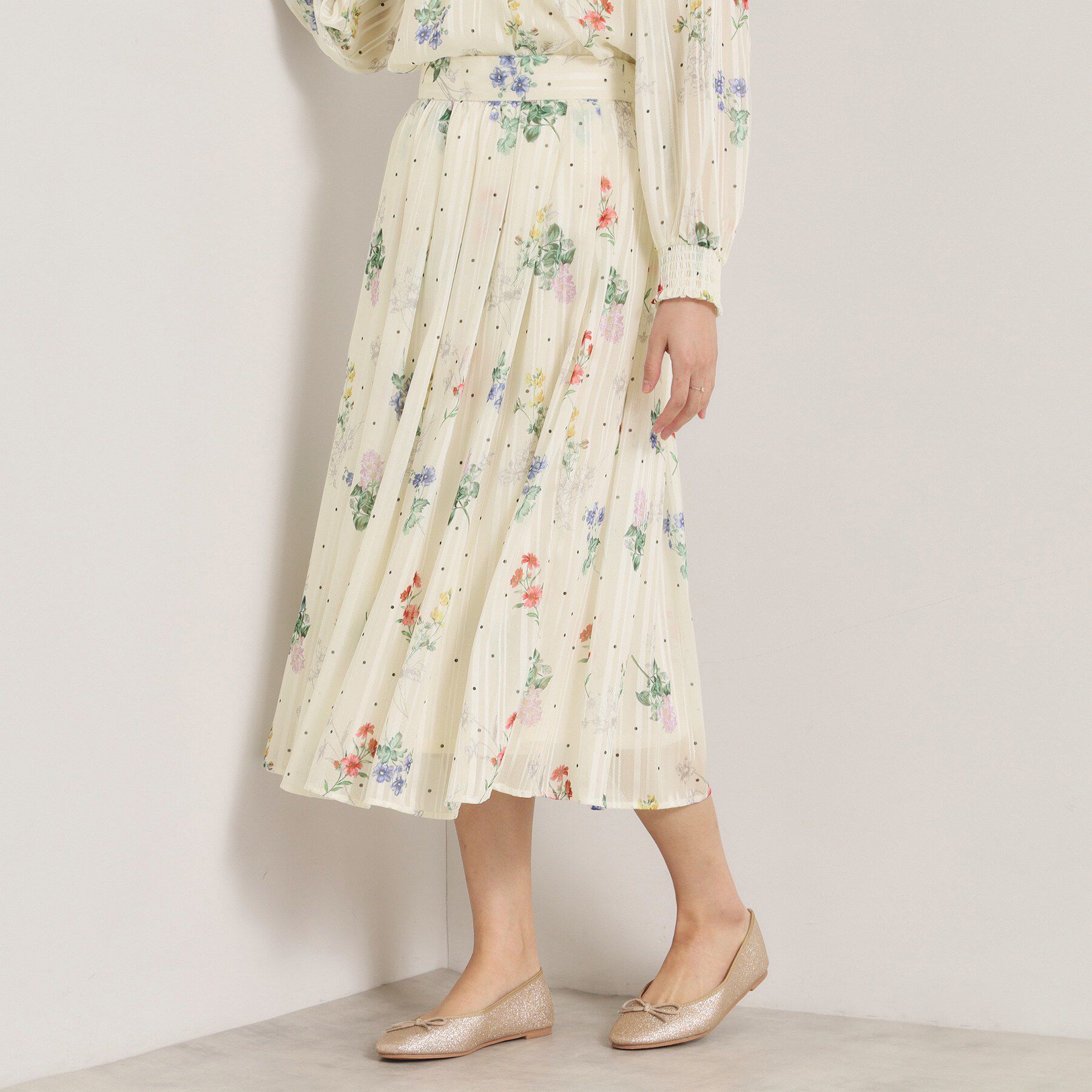 ITS&rsquo;DEMO「【手洗い可／セットアップ可】ラメストライプ花柄スカート」|スカート|