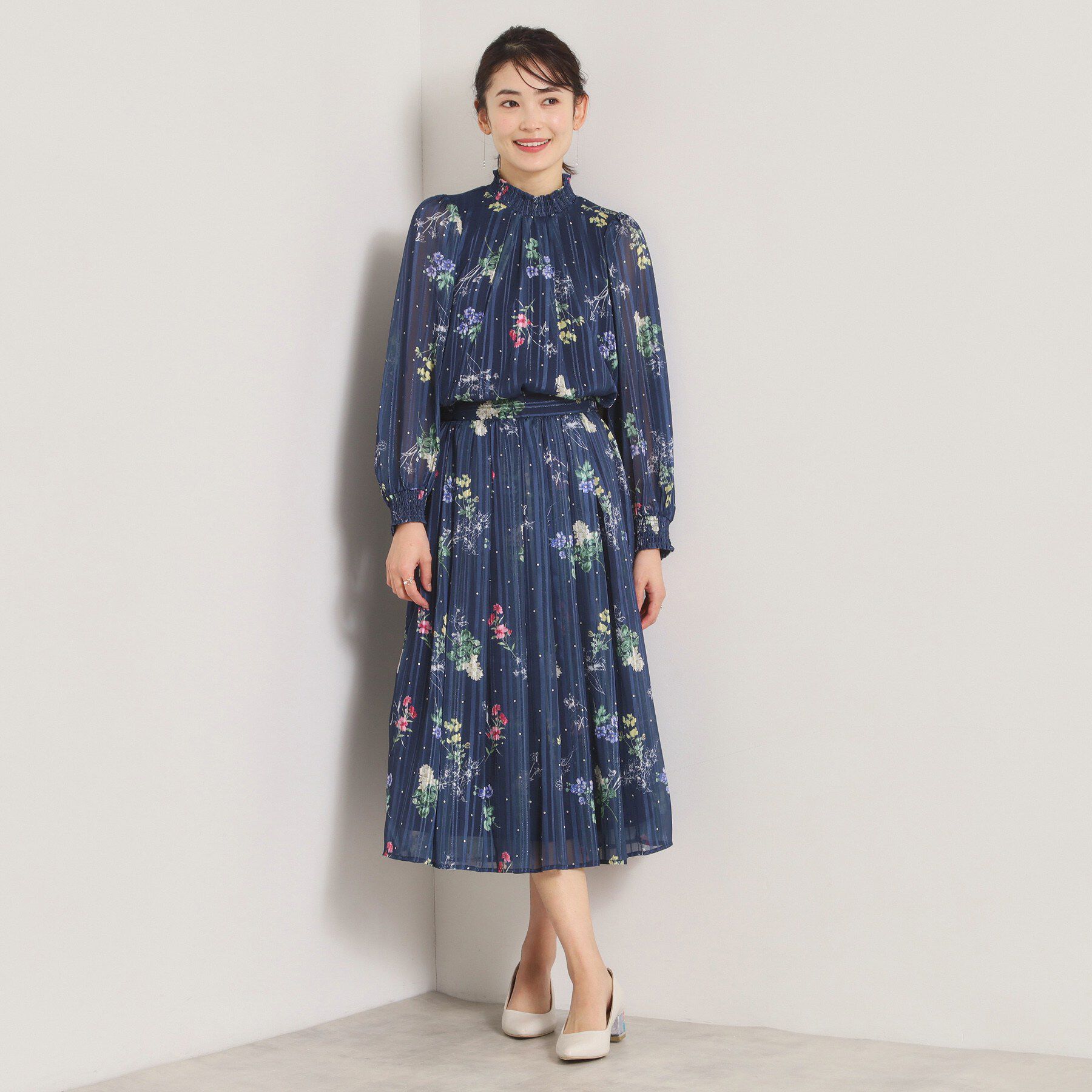 ITS&rsquo;DEMO「【手洗い可／セットアップ可】ラメストライプ花柄スカート」|スカート|