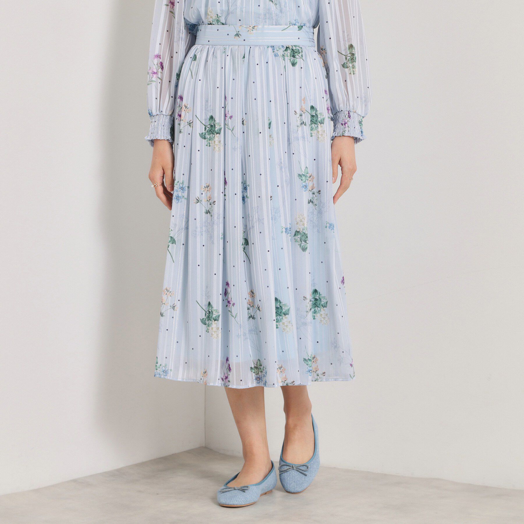 ITS&rsquo;DEMO「【手洗い可／セットアップ可】ラメストライプ花柄スカート」|スカート|