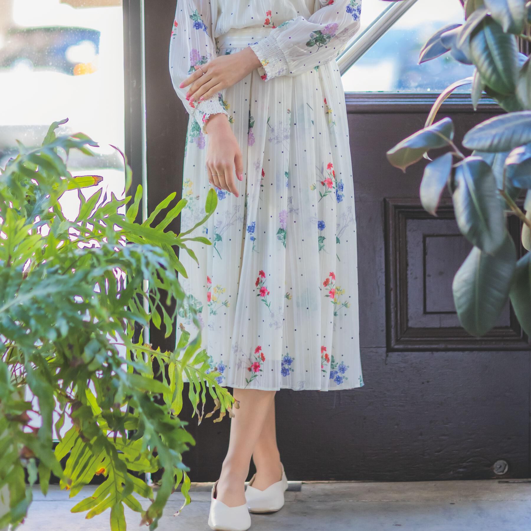 ITS&rsquo;DEMO「【手洗い可／セットアップ可】ラメストライプ花柄スカート」|スカート|