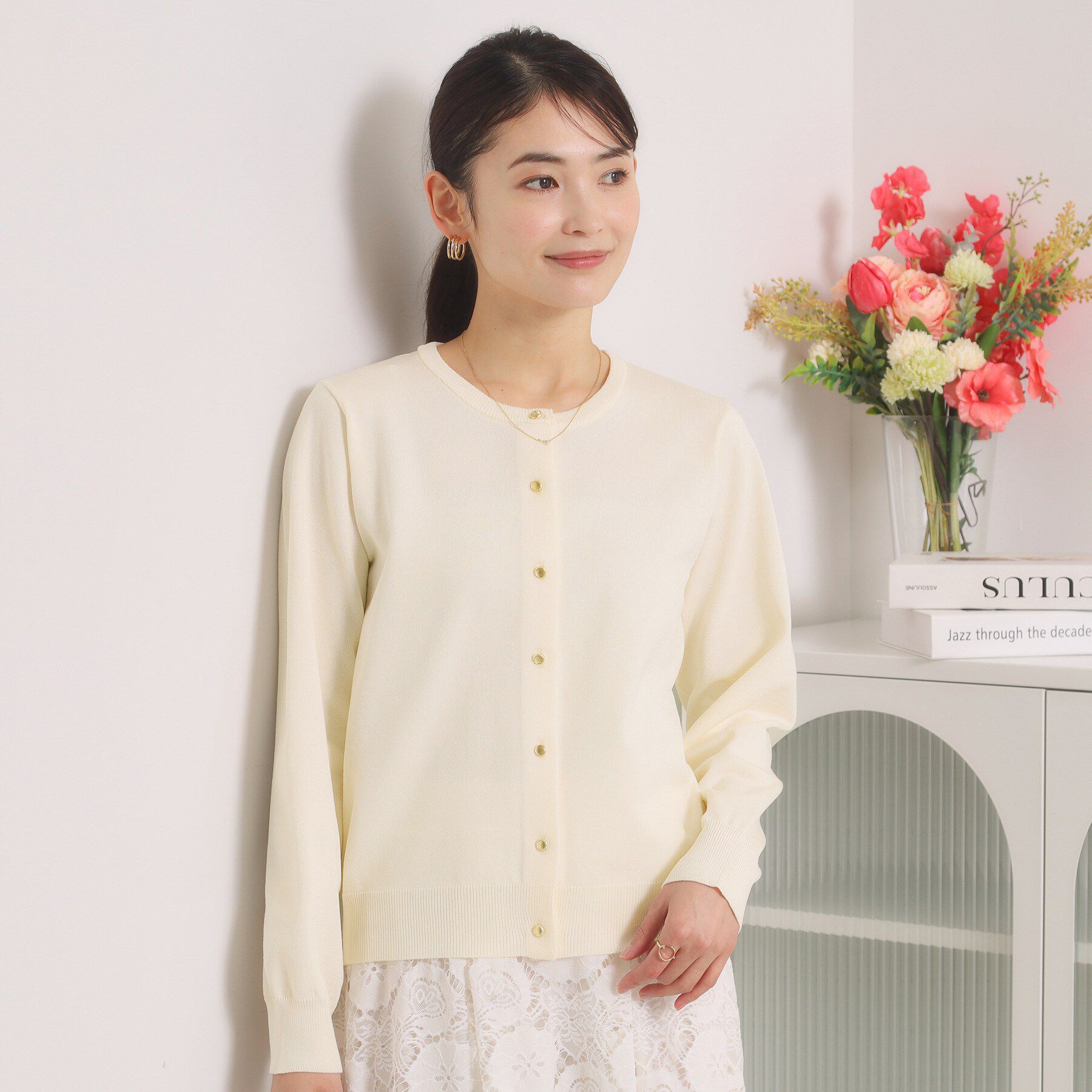 ITS&rsquo;DEMO「【繰り返し洗える／毛玉防止／洗濯機OK】タフニットクルーカーディガン」|カーディガン|オフホワイト(003