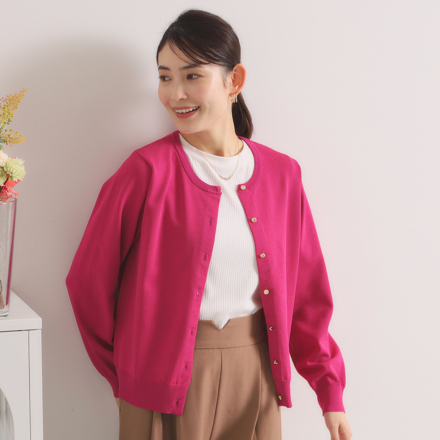 ITS&rsquo;DEMO「【繰り返し洗える／毛玉防止／洗濯機OK】タフニットクルーカーディガン」|カーディガン|