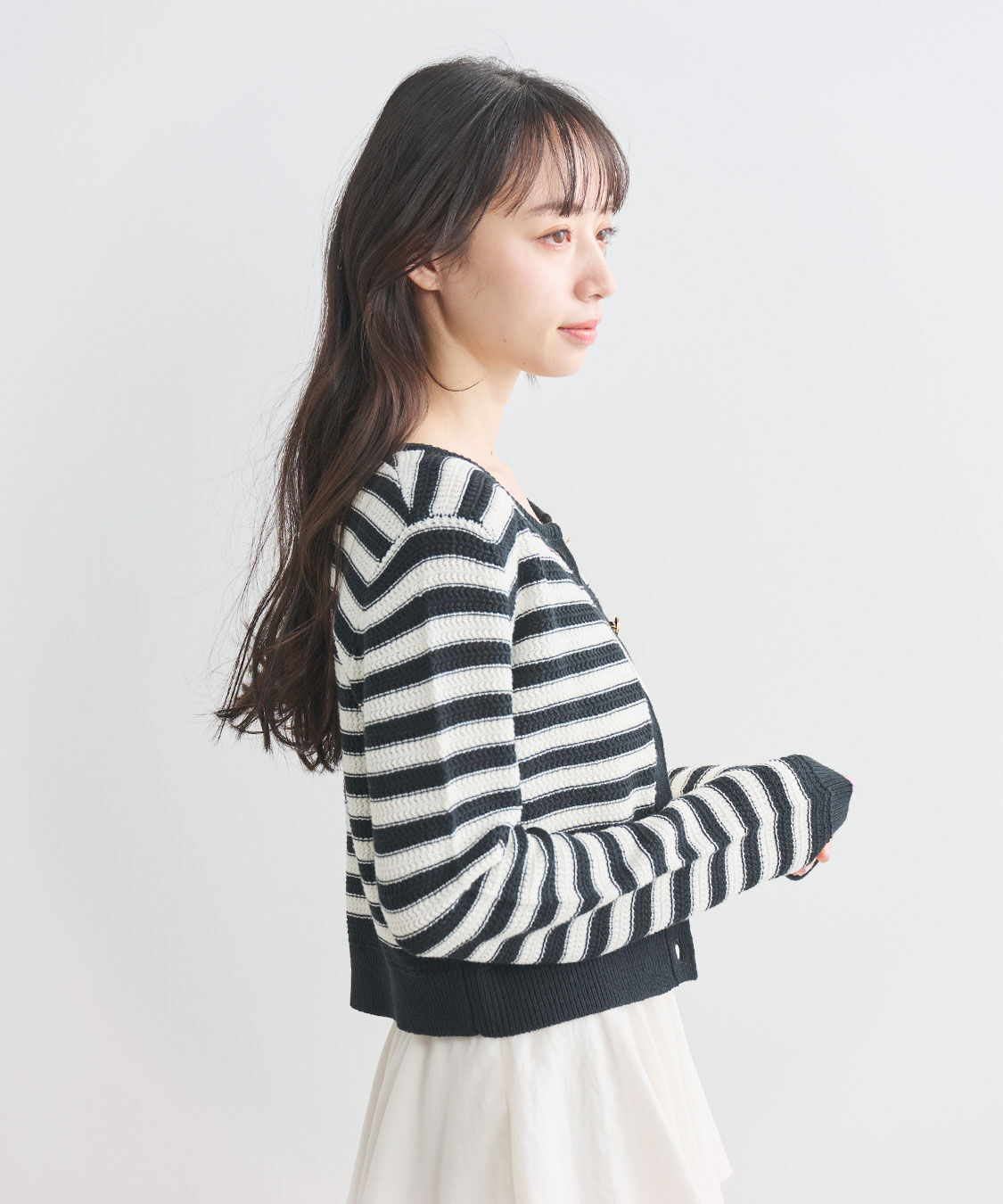 COCO DEAL「柄編みボーダーニットカーディガン」|ニット・セーター|