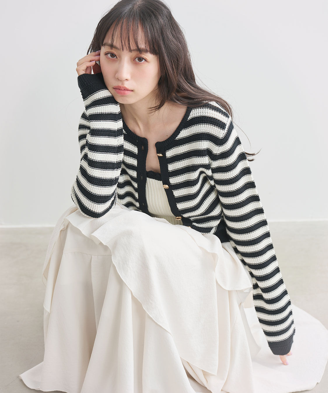 COCO DEAL「柄編みボーダーニットカーディガン」|ニット・セーター|