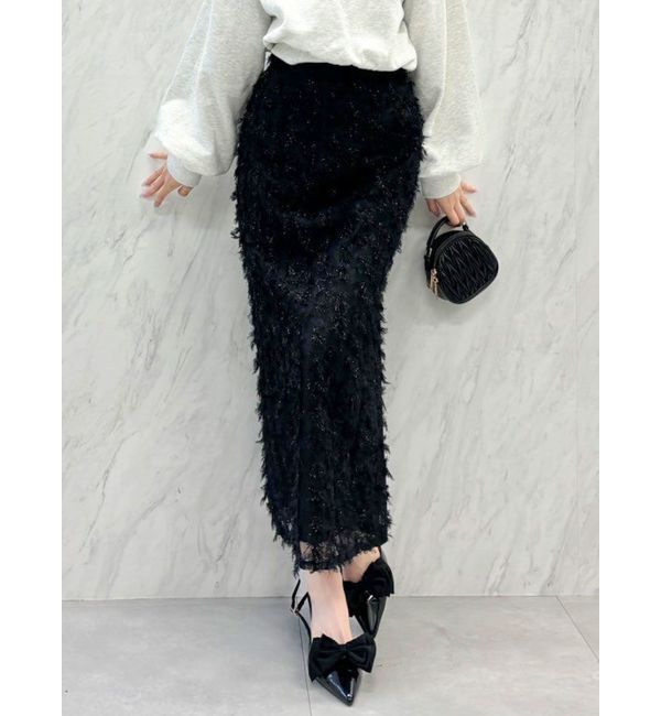 dazzlin「フェザーライクレースIラインスカート」|スカート|ブラック