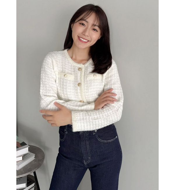 dazzlin「ツイードライクショートニットジャケット」|カーディガン|