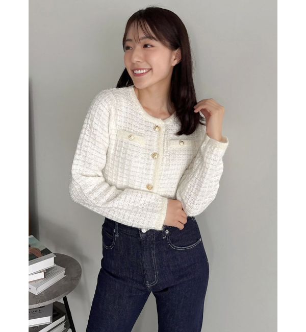 dazzlin「ツイードライクショートニットジャケット」|カーディガン|