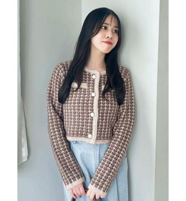 dazzlin「ツイードライクショートニットジャケット」|カーディガン|