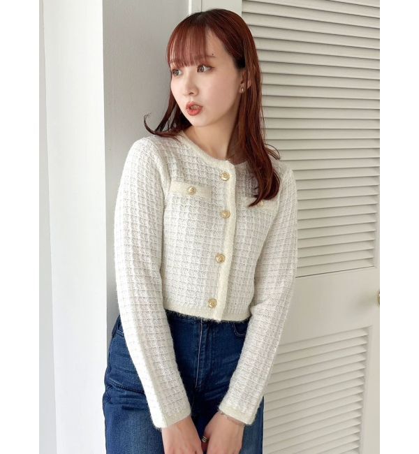 dazzlin「ツイードライクショートニットジャケット」|カーディガン|