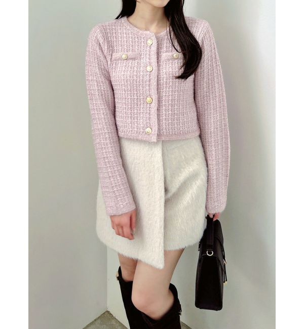 dazzlin「ツイードライクショートニットジャケット」|カーディガン|ピンク