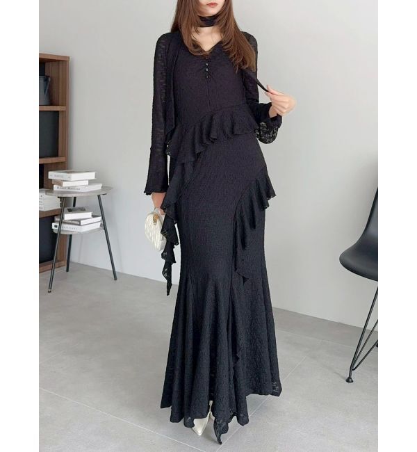 dazzlin「アシメフリルレースワンピース」|ワンピース|ブラック