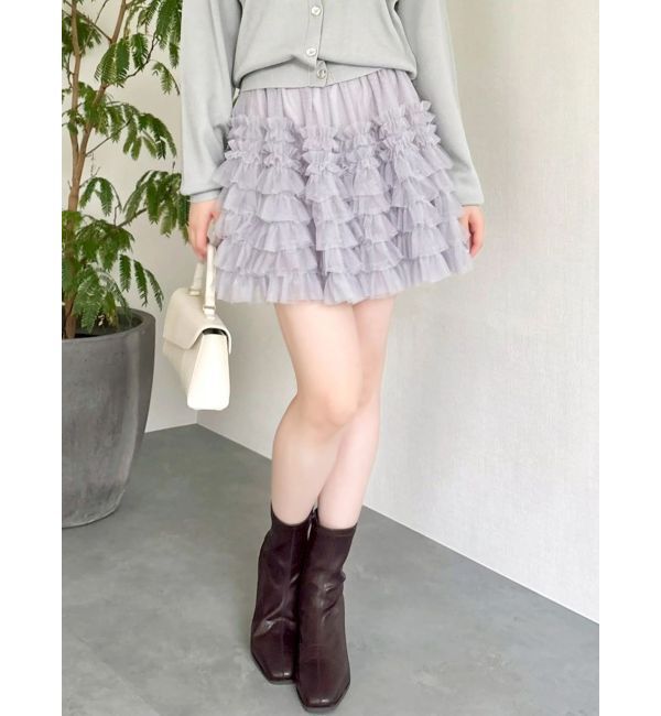 dazzlin「ボリュームフリルチュールミニスカート」|スカート|グレー