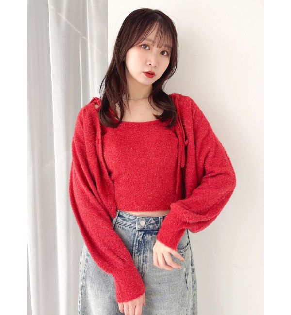 dazzlin「ミニシャギーラメニットカーデトップス」|カーディガン|レッド