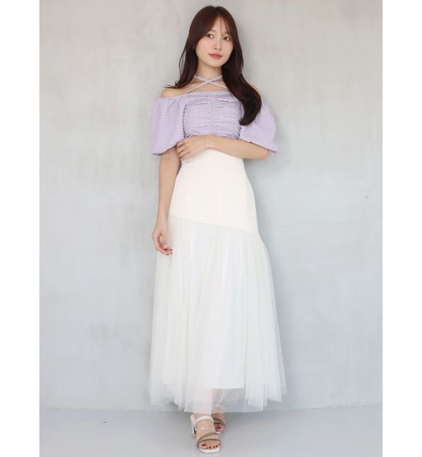 MERCURYDUO「コルセットチュールドッキングフレアスカート」|スカート|