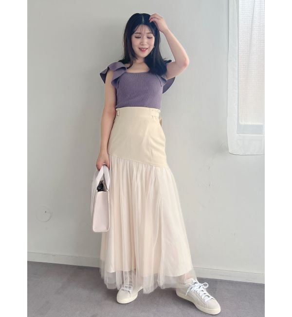 MERCURYDUO「コルセットチュールドッキングフレアスカート」|スカート|