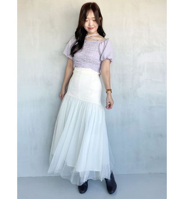 MERCURYDUO「コルセットチュールドッキングフレアスカート」|スカート|