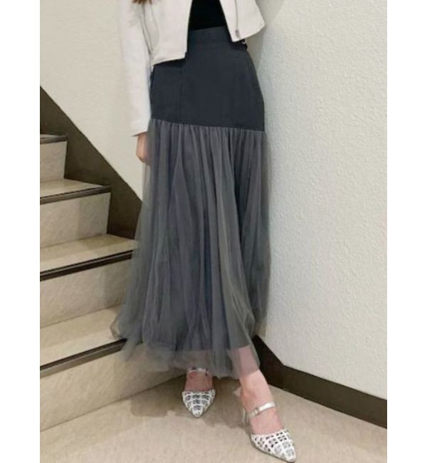 MERCURYDUO「コルセットチュールドッキングフレアスカート」|スカート|チャコールグレー