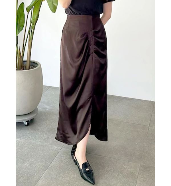 MERCURYDUO「【WEB限定カラーあり】アシメタックナロースカート」|スカート|ブラウン