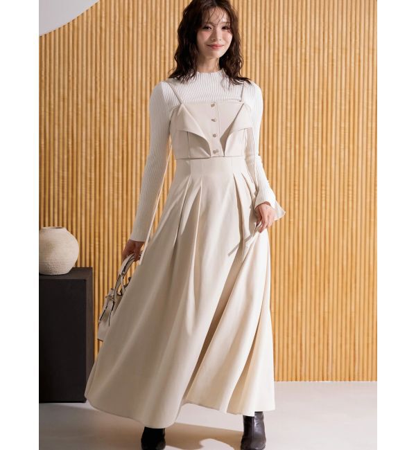 MERCURYDUO「フェイクレザービスチェドッキングキャミワンピース」|ワンピース|アイボリー