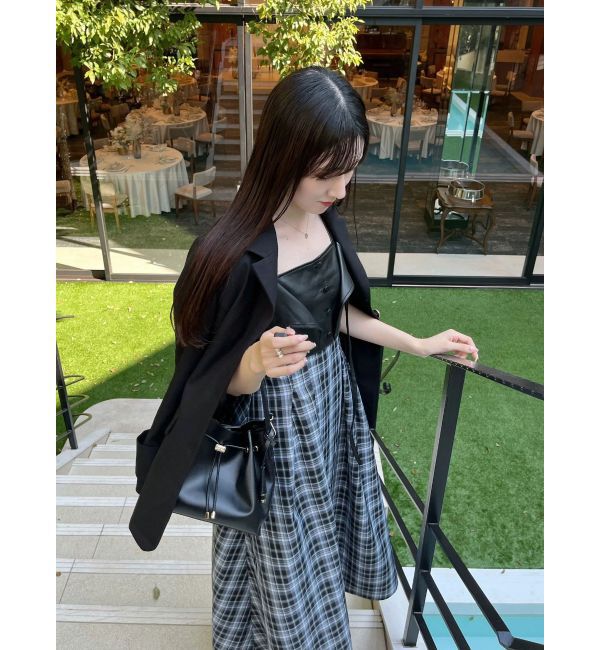 MERCURYDUO「フェイクレザービスチェドッキングキャミワンピース」|ワンピース|