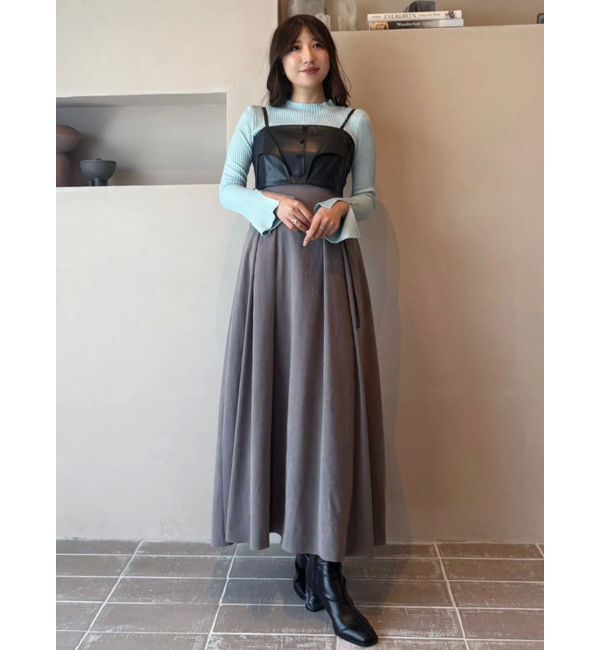 MERCURYDUO「フェイクレザービスチェドッキングキャミワンピース」|ワンピース|