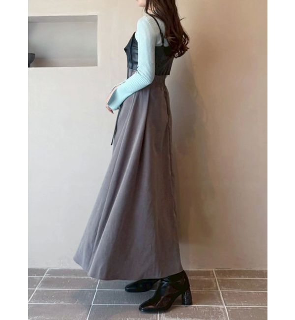 MERCURYDUO「フェイクレザービスチェドッキングキャミワンピース」|ワンピース|